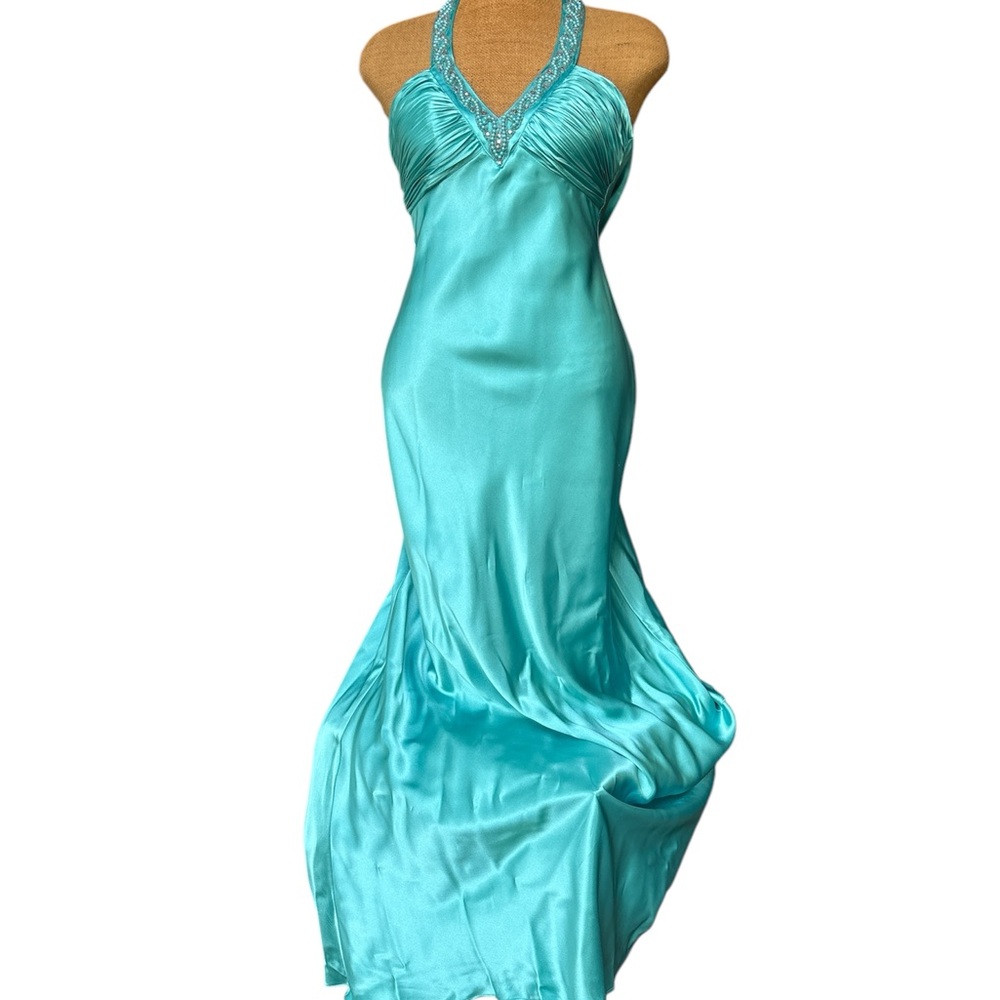 Elegant Turquoise Halter Gown